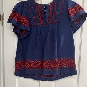 Sea New York Blue and Red Embroidered Blouse